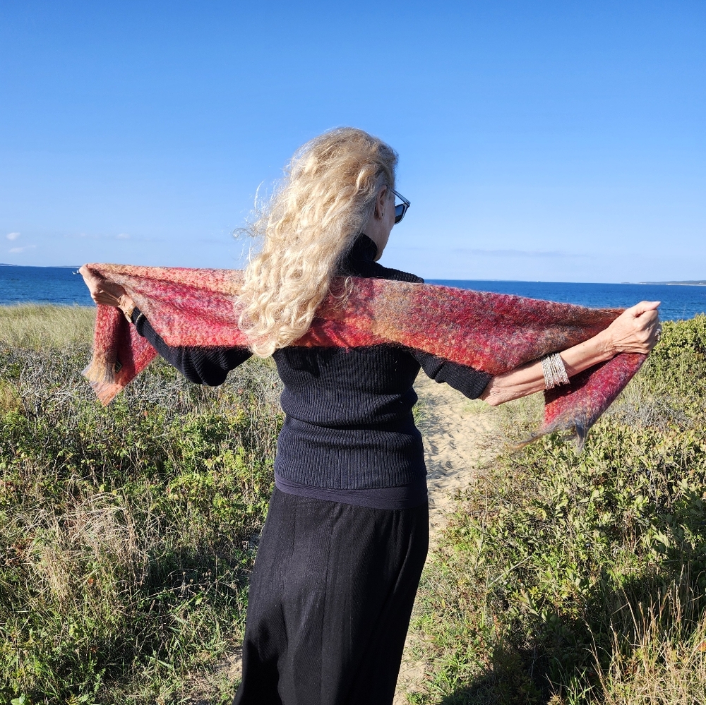 Holland & Holland New Long Pink, Grey, Orange Mohair Wool Scarf, OS $75 - Picture 10 of 11